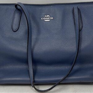 Coach Blue Pebbled Leather Tote Bag with Zipper